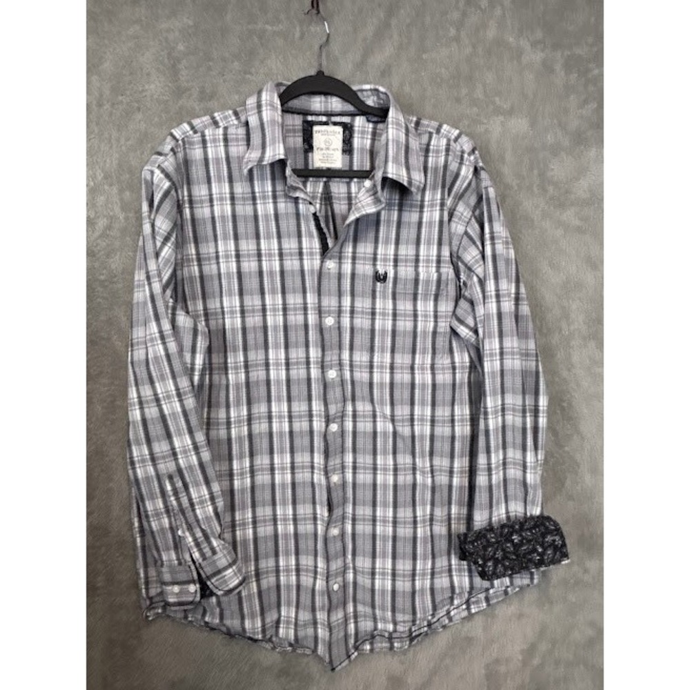 Panhandle Roughstock XXL Plaid‎ Button Down Shirt Menswear Gray White - Picture 2 of 10